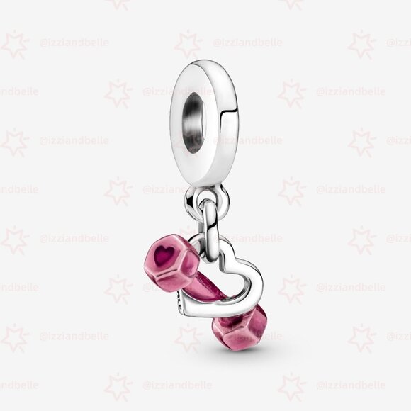 Pandora Dumbbell & Heart Dangle Charm - Picture 1 of 5